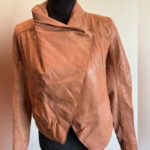 BCBGMaxAzria Women's Brown Faux Leather Moto Jacket Size XS